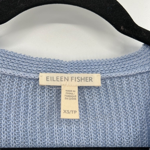 EILEEN FISHER Blue 100% Organic Linen Knit V-Neck Oversized Sweater Top Size XS - Picture 5 of 6